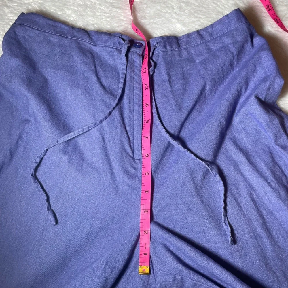 VTG Petite M Periwinkle Linen Blend Embroidered‎ Shirt and Pants Set Coastal Y2K